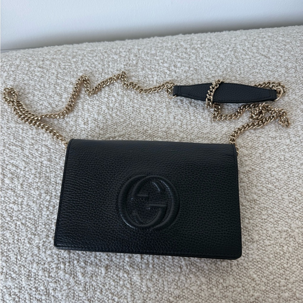 Gucci Black Crossbody Bag with Gold Chain